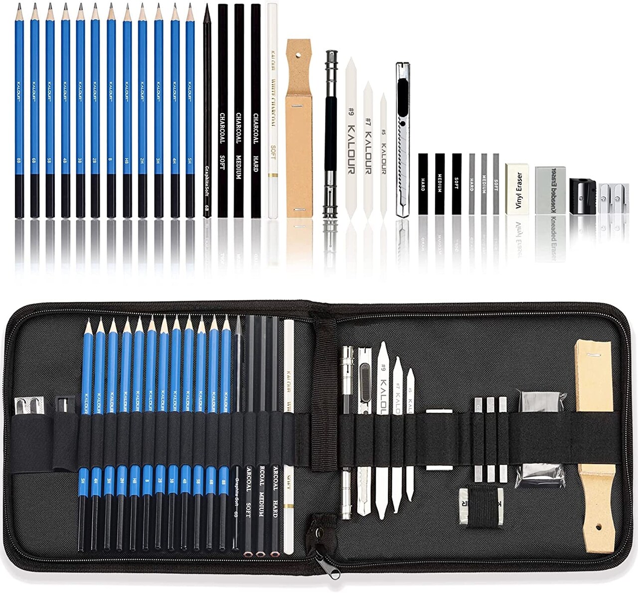 KALOUR 33 Pieces Pro Drawing Kit Sketching Pencils Set,Portable
